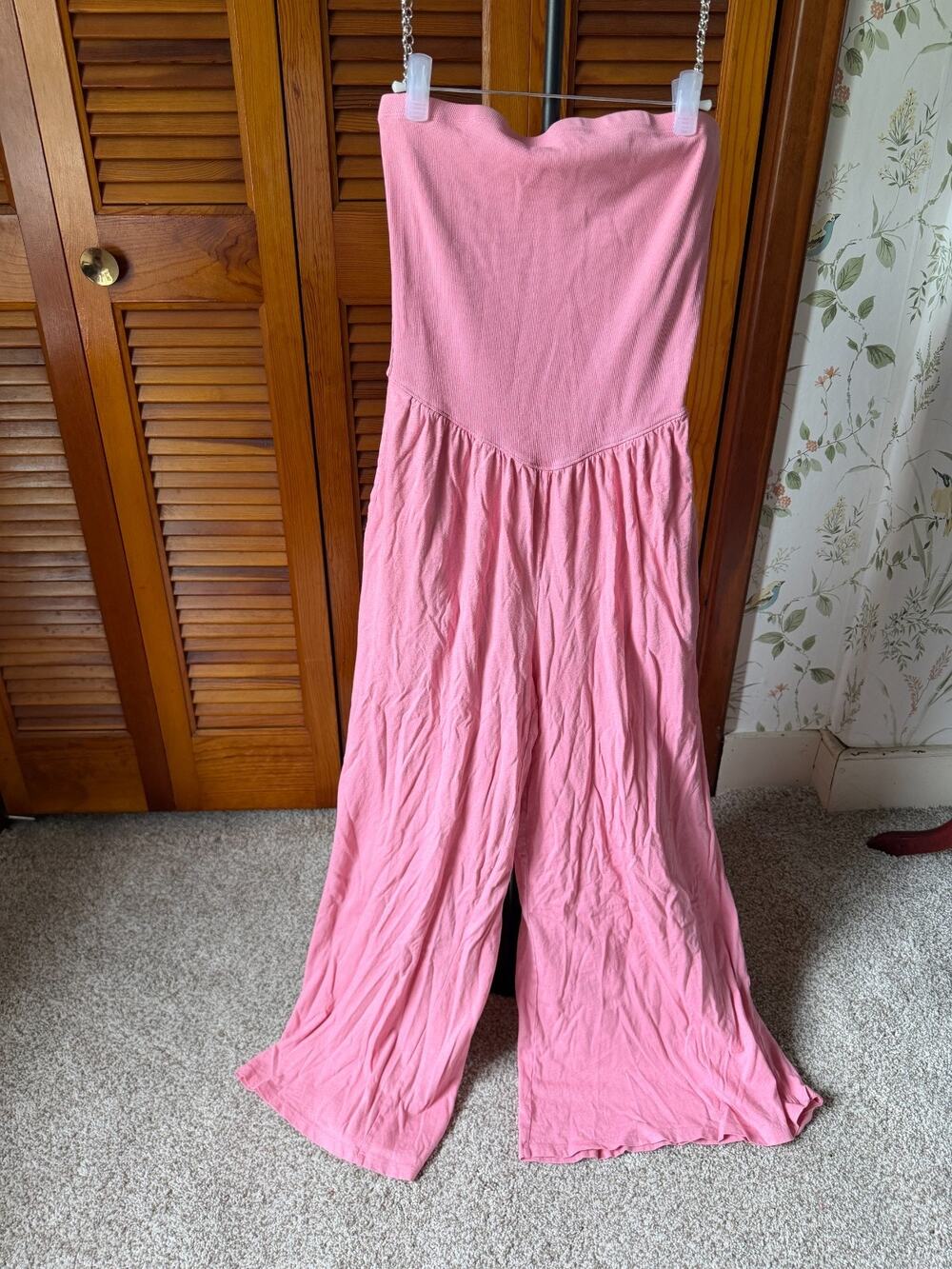 American Eagle Pink Ribbed Strapless Jumpsuit Size Small